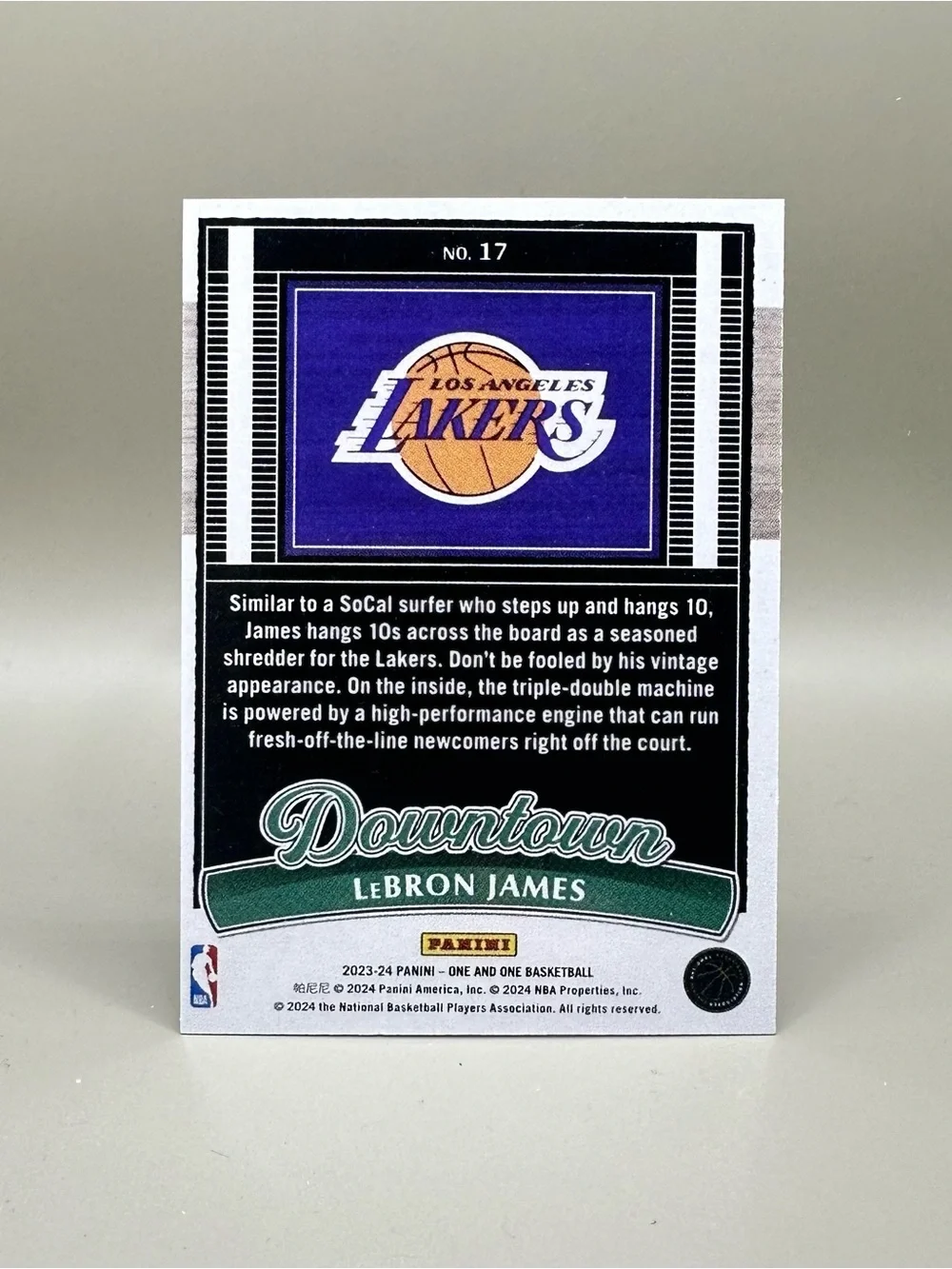 LeBron James 2023/24 Panini Downtown #17 Novelty Basketball Card. Lakers.